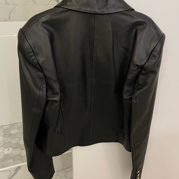 L’AGENCE 🖤 Black Lambskin Leather Cropped Blazer - Size 6 - Picture 8 of 11